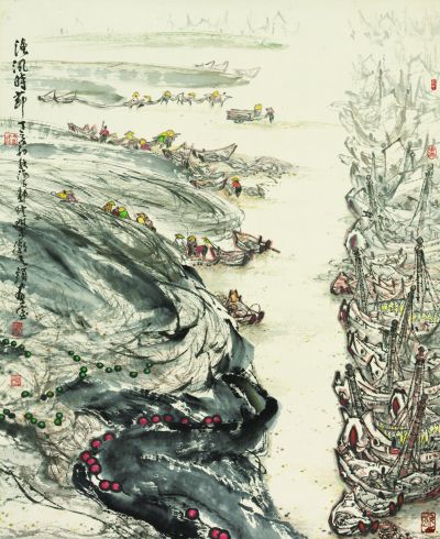 渔汛时节(国画 118×96厘米 2007年 郭修琳 浙江美术馆藏